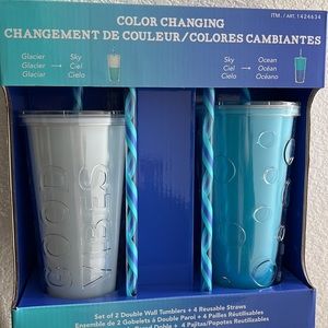 Parker Lane Double Wall Colour Changing Tumblers Cups 2pk With 4 Reusable Straw